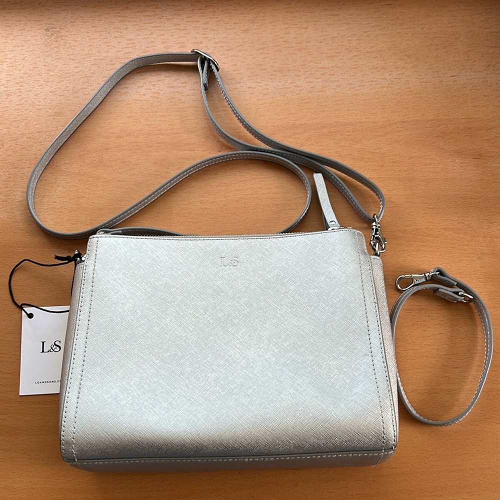 Lo & Sons Pearl Crossbody in Silver Saffiano/Silver Hardware/Grey Interior